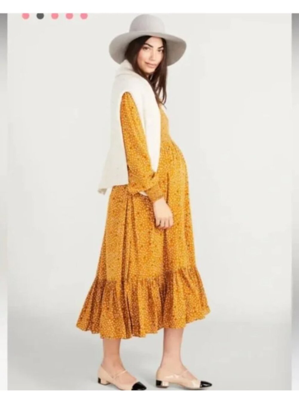 HATCH Yellow Golden Lana Maternity Midi Dress Women's 2= Medium Flowy Fall